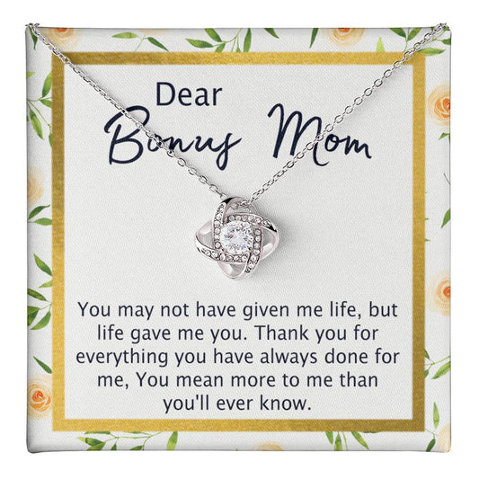 1Dear Bonus Mom Necklace, To My Bonus Mom Love Knot Necklace From Daughter, Son, Bonus Mom Gift Necklace, Daughter And Mother Love Knot Pendant Gift For Mom, Bonus Mom Gift Jewelry Gift For Women Love Knot Necklace 6323