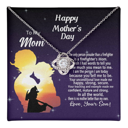 Firefighter's Mom Gift Necklace, Happy Mother's Day Necklace Gift For Mom, To My Mom Love Knot Necklace From Son Firefighter Necklace Gift For Mom Mother And Son Gift Necklace Jewelry Gift For Women Love Knot Necklace 6323