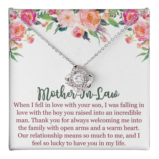 1To My Mom In Law Necklace Pendant Gift From Son, Happy Mother's Day Love Knot Pendant For Mom On Birthday, Anniversary Necklace Gift Love With Your Son, Mother In Law Gift Necklace To Son In Law Love Knot Necklace 6323