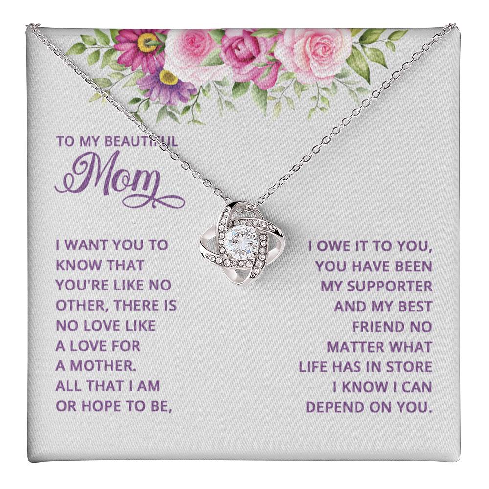 Happy Mother's Day Necklace, Beautiful Mom Necklace, Mom Love Knot Necklace, To My Beautiful Mom Necklace From Daughter Gift For Mom On Birthday Gift To Mom, Mother's Day Necklace Gift For Mom Love Knot Necklace 6323
