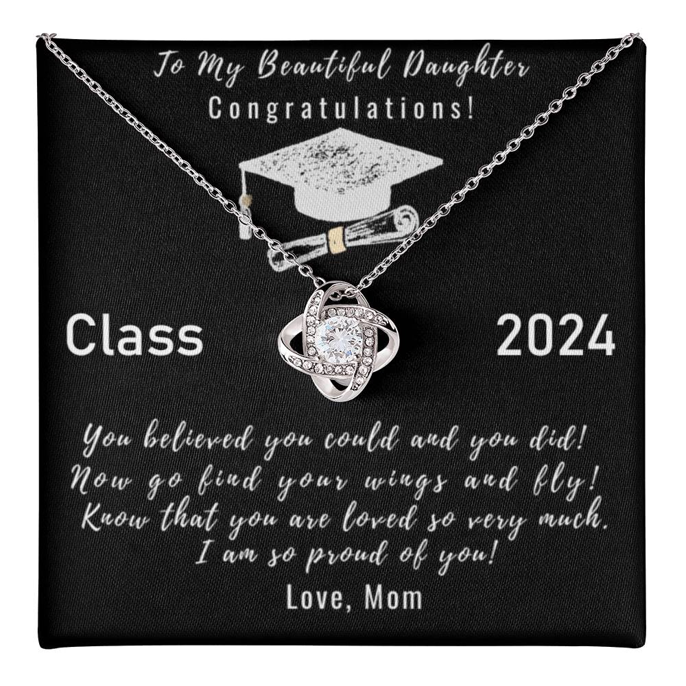 To My Beautiful Daughter Necklace From Mom, Graduation Necklace Gift for Her On College, High School, Elementary School, Senior Class Of 2026 Gifts Congratulations Necklace Congrats Graduation Gift