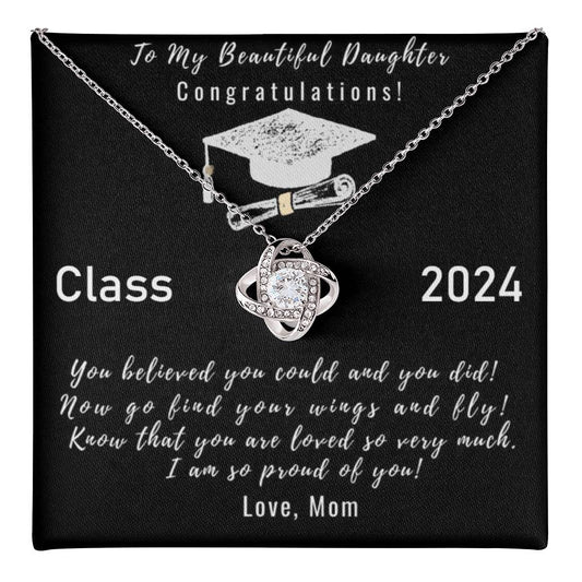 To My Beautiful Daughter Necklace From Mom, Graduation Necklace Gift for Her On College, High School, Elementary School, Senior Class Of 2026 Gifts Congratulations Necklace Congrats Graduation Gift