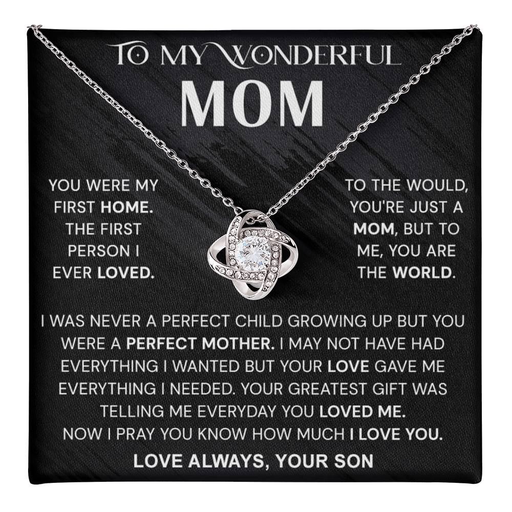 Wonderful Mom Gift Necklace, To My Wonderful Mom Love Knot Necklace From Son Never A Perfect Child Necklace Gift For Mom Son And Mother Love Knot Pendant Birthday Gift For Mom Jewelry Gift For Women Love Knot Necklace 6323