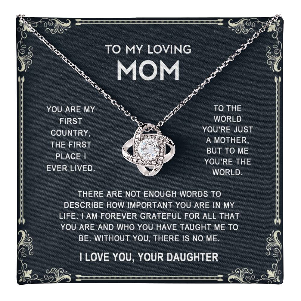 Loving Mom Necklace, Mother And Daughter Love Knot Necklace, To My Loving Mom Necklace From Daughter Gift On Birthday Gift Anniversary Mother's Day Necklace Pendant For Mom Jewelry Gift For Women Love Knot Necklace 6323