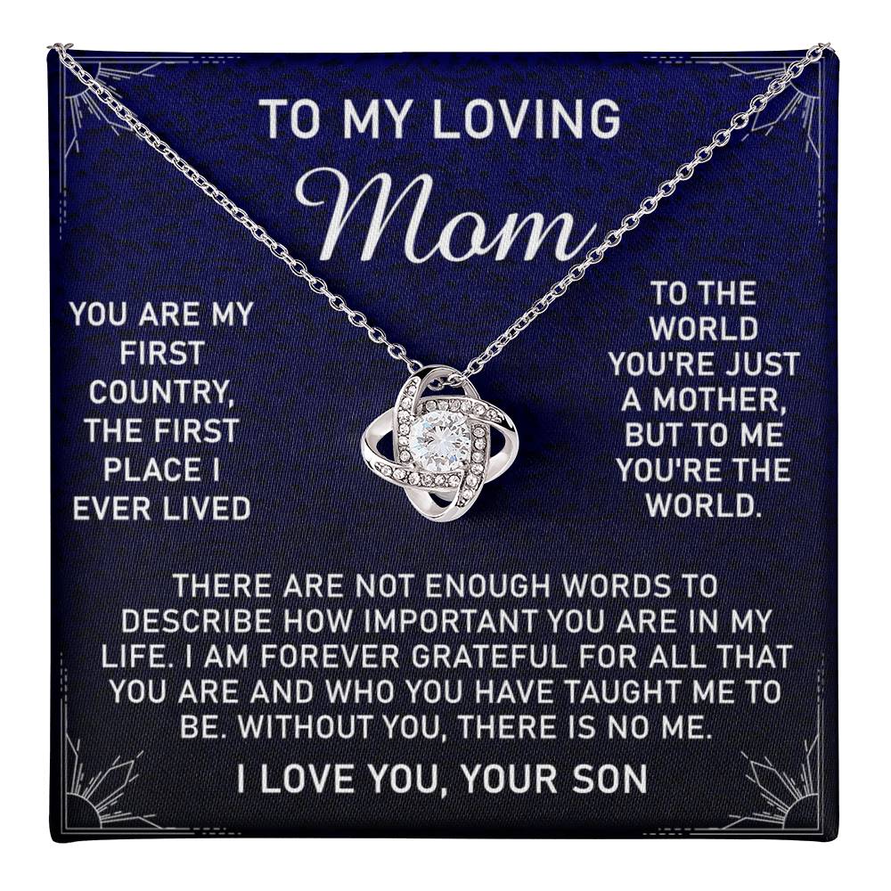Loving Mom Gift Necklace, Mother's Day Jewelry Gift For Mom, To My Loving Mom Love Knot Necklace Gift for Mom, Birthday Gift Anniversary Mother And Son Gift Pendant, To My Mom Necklace from Son Love Knot Necklace 6323