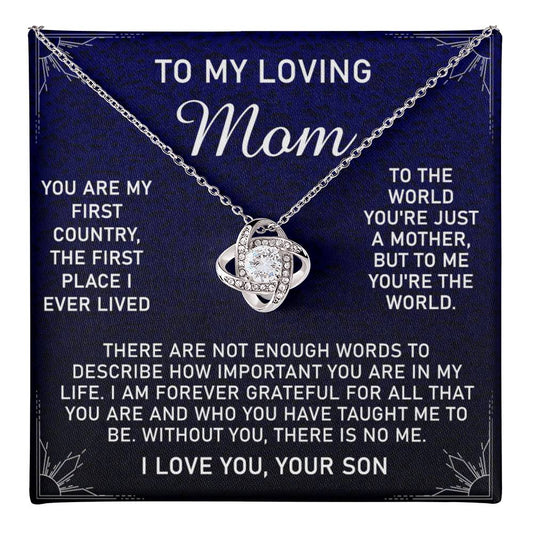 Loving Mom Gift Necklace, Mother's Day Jewelry Gift For Mom, To My Loving Mom Love Knot Necklace Gift for Mom, Birthday Gift Anniversary Mother And Son Gift Pendant, To My Mom Necklace from Son Love Knot Necklace 6323