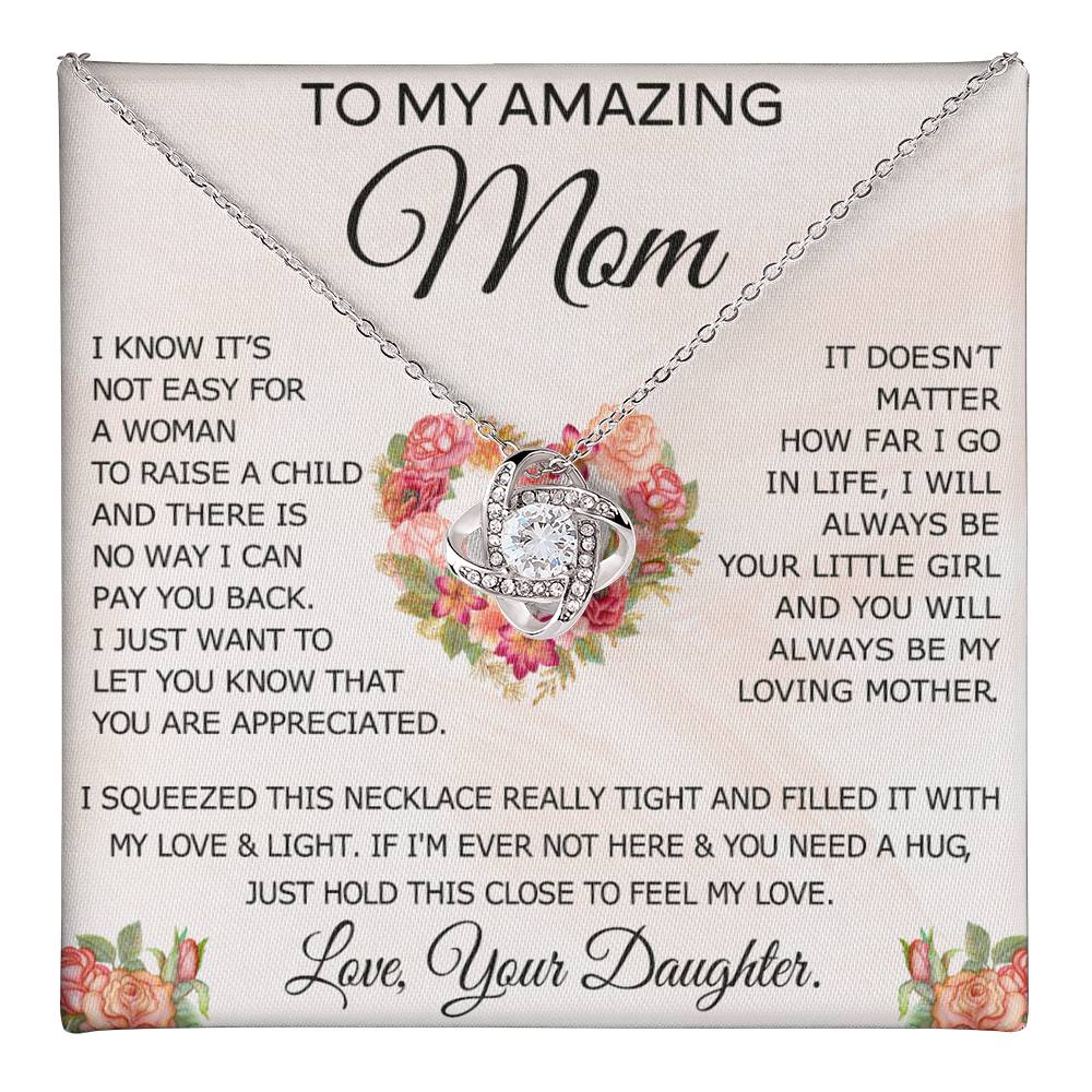 To My Amazing Mom Gift Necklace, Love Knot Necklace Gift For Amazing Mom - Mother Daughter Necklace Gifts For Mom On Birthday Christmas Mothers Day Present, Jewelry Gift For Women With Message Card