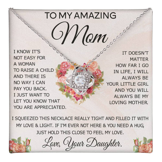 To My Amazing Mom Gift Necklace, Love Knot Necklace Gift For Amazing Mom - Mother Daughter Necklace Gifts For Mom On Birthday Christmas Mothers Day Present, Jewelry Gift For Women With Message Card