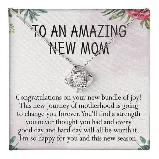 To An Amazing New Mom Necklace, Amazong New Mom Love Knot Necklace Gift for New Mommy, New Mom Gift Necklace 1st New Mother Pregnancy Gift Necklace for Mother's Day Necklace Jewelry Gift for Women