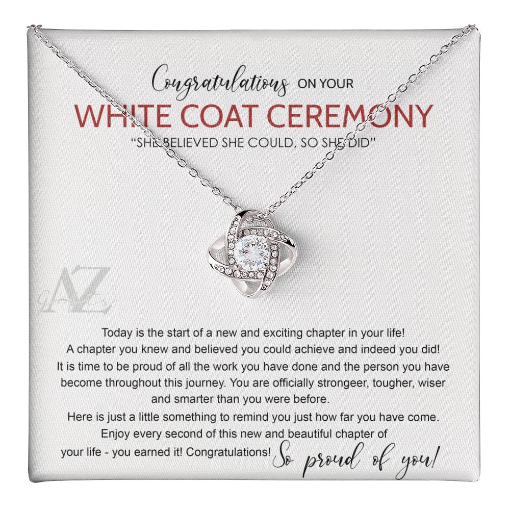 AZGifts White Coat Ceremony Gift Necklace, Chiropractor White Coat Ceremony, New Doctor Gift, Gifts For for Girl, Daughter With Message Card and Gift Box Necklace Love Knot Necklace AZGIFTS LOGO B0912CB5LD