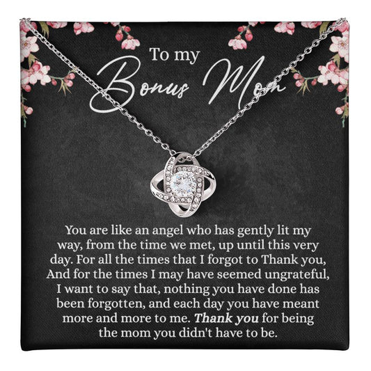 Bonus Mom Gift Necklace, To My Bonus Mom Love Knot Necklace Gift For Mom, Mother And Daughter Necklace Gift For Mom, Thank You For Being Necklace, Bonus Mother Gift Necklace Jewelry Gift For Women Love Knot Necklace 6323