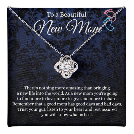 New Mom Gift Necklace, To A Beautiful New Mom Love Knot Necklace Gift From Daughter, est 2022 Necklace Gift For Mom, Beautiful Mom Gift Necklace, Jewelry Gift For Women, New Mom Love Knot Pendant Love Knot Necklace 6323