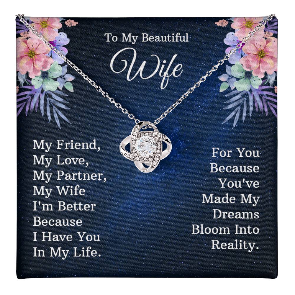 Wife Gift Necklace, To My Beautiful Wife Necklace From Husband, Wife Love Knot Necklace From Husband, Jewelry Gift For Women, My Friend Necklace, My Love Gift Necklace, My Partner Love Knot Pendant