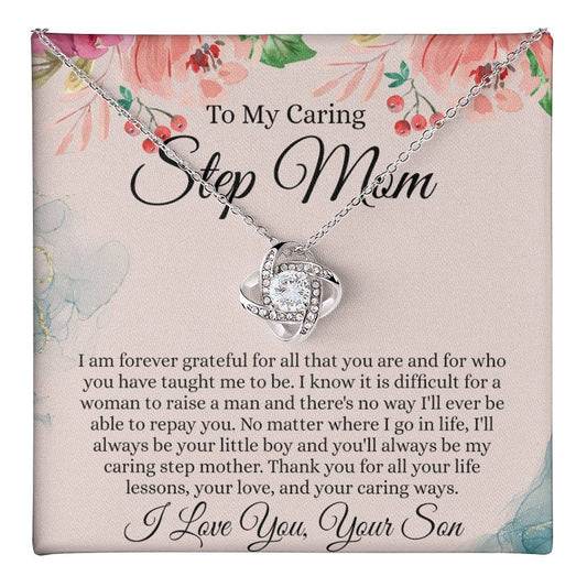 Step Mom Gift Necklace, To My Caring Step Mom Love Knot Necklace From Son, Grateful For All Necklace Gift For Step Mom, Jewelry Gift For Women, Step Mom Pendant, Birthday Gift Necklace For Step Mom Love Knot Necklace 6323