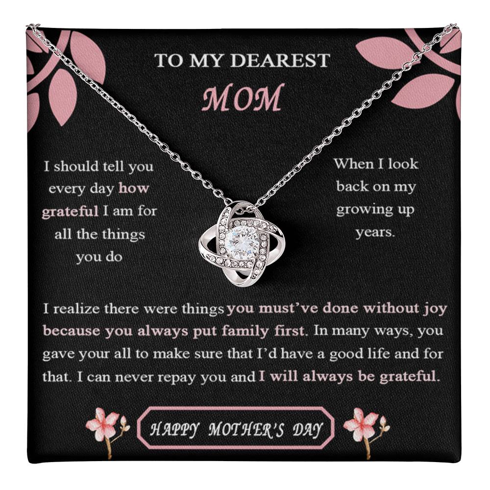 To My Dearest Mom Love Knot Necklace Gift For Mom On Mother's Day, For Women