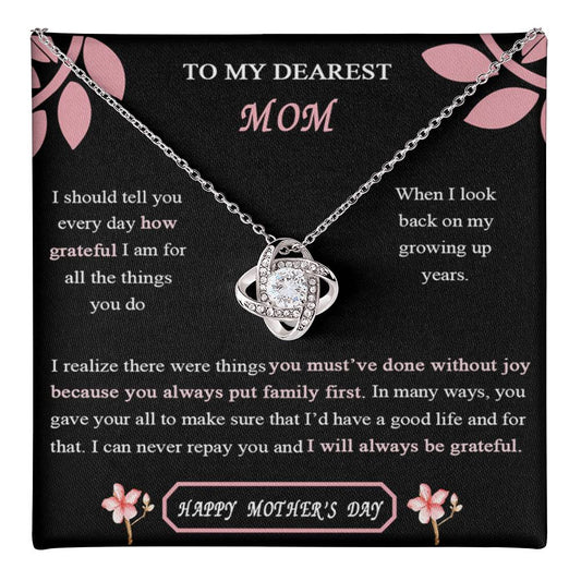 To My Dearest Mom Love Knot Necklace Gift For Mom On Mother's Day, For Women