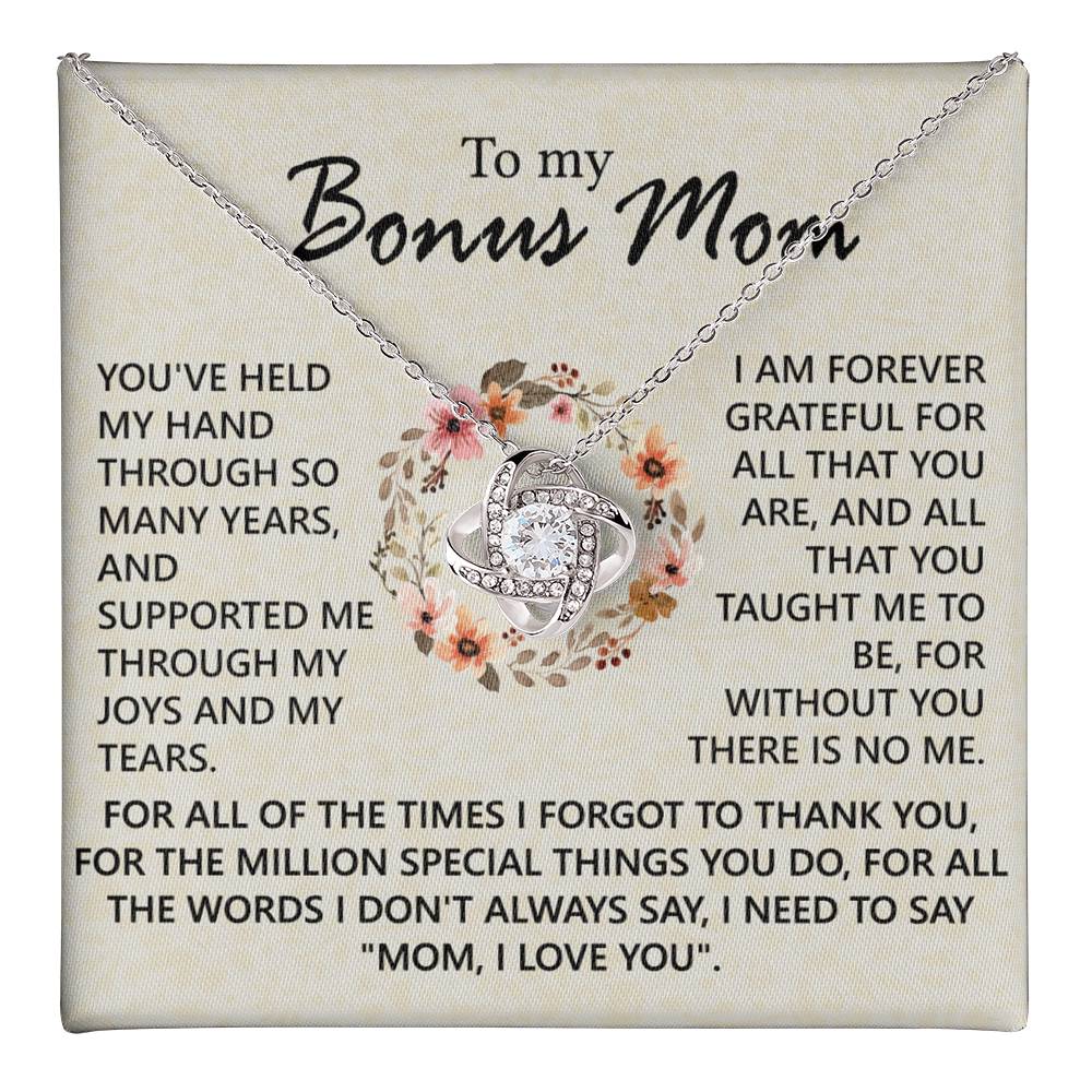 1To My Bonus Mom Necklace, To My Bonus Mom Love Knot Necklace From Daughter, Son, Bonus Mom Gift Necklace, Daughter And Mother Love Knot Pendant Gift For Mom, Mom, I Love You Jewelry Gift For Women Love Knot Necklace 6323