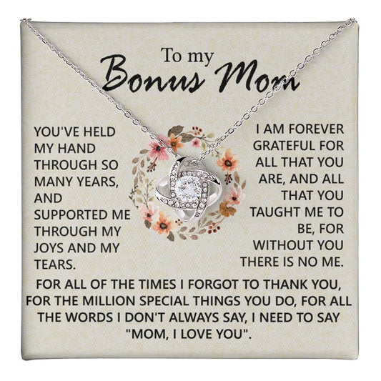 1To My Bonus Mom Necklace, To My Bonus Mom Love Knot Necklace From Daughter, Son, Bonus Mom Gift Necklace, Daughter And Mother Love Knot Pendant Gift For Mom, Mom, I Love You Jewelry Gift For Women Love Knot Necklace 6323