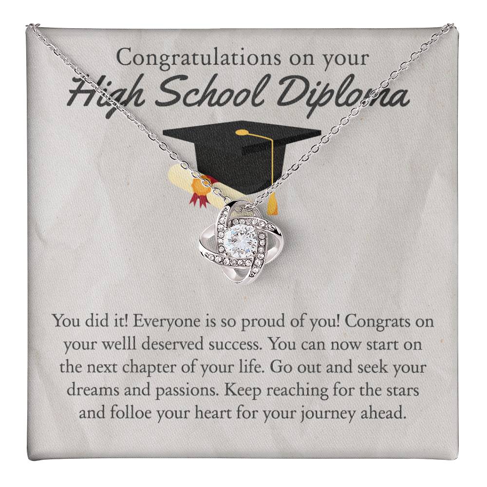 High School Diploma Gift Necklace, High School Diploma Graduation Love Knot Necklace, Grad Gift Jewelry For Her, Knot Pendant Gift On Phd Graduation Gift Graduating Class Of 2025 Graduation Gift Love Knot Necklace 6323