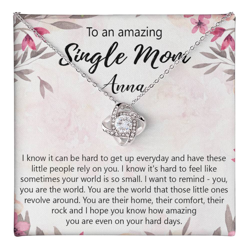 Single Mom Gift Necklace, To An Amazing Single Mom Love Knot Necklace Gift From Daughter In Law, Mother And Daughter Gift Necklace Personalized Gift Pendant, Love Knot Necklace Gift For Mom Pendant