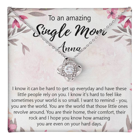 Single Mom Gift Necklace, To An Amazing Single Mom Love Knot Necklace Gift From Daughter In Law, Mother And Daughter Gift Necklace Personalized Gift Pendant, Love Knot Necklace Gift For Mom Pendant