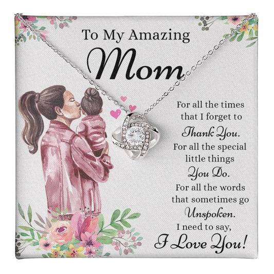 Amazing  Mom Gift Necklace, To My Amazing Mom Love Knot Necklace Gift for Mom, Thank You Mom Necklace, Sentimental Gift Necklace for Mom from Daughter To Mother Necklace Mothers Day Pendant Gift Love Knot Necklace 6323
