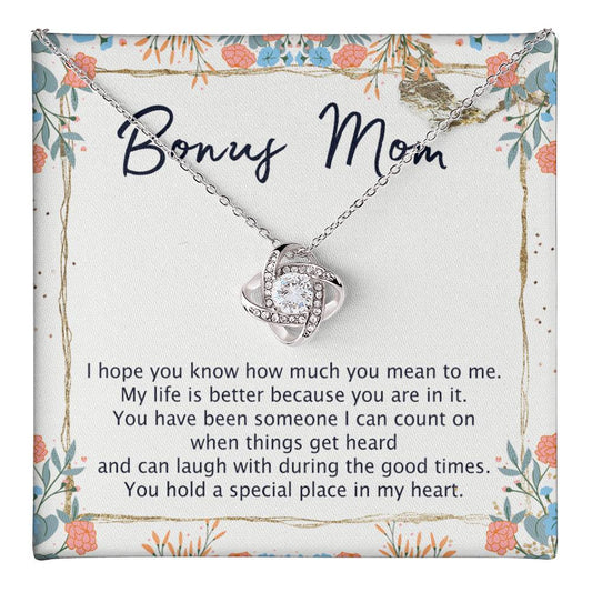 Bonus Mom Necklace, Daughter And Mother Necklace Gift For Mom, To My Bonus Mom Love Knot Necklace Gift From Daughter, Bonus Mom Gift Necklace For Mom, Bonus Mother Bonus Mammy Jewelry Gift For Women Love Knot Necklace 6323
