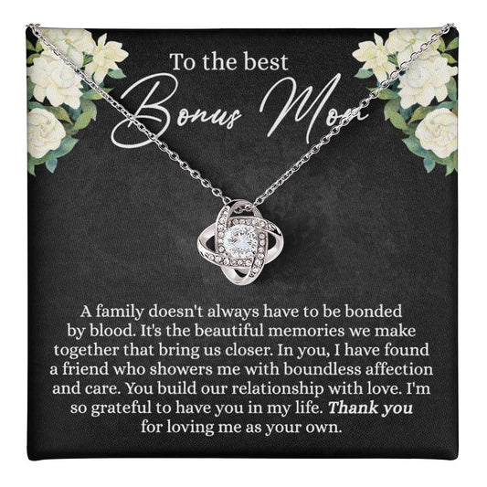 Bonus Mom Necklace, To The Best Bonus Mom Love Knot Necklace Gift For Mom, Mother And Daughter Necklace Gift For Mom, Thank You For Loving Necklace, Bonus Mother Gift Necklace Jewelry Gift For Women Love Knot Necklace 6323