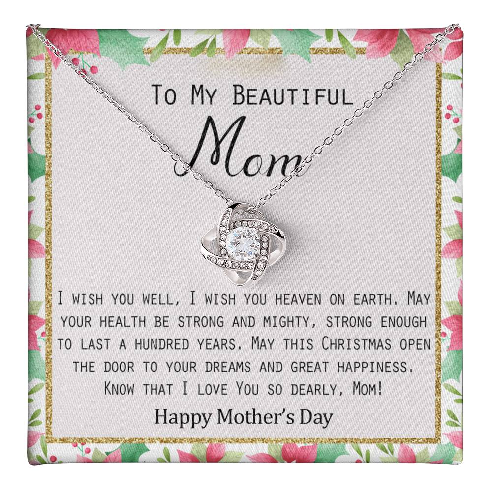To My Beautiful Daughter Necklace from Daughter or Son, Love Knot Necklace Gift For Mom, Merry Christmas Present Necklace Gift for Mother, Beautiful Mom Gift Necklace, Jewelry Gift For Women