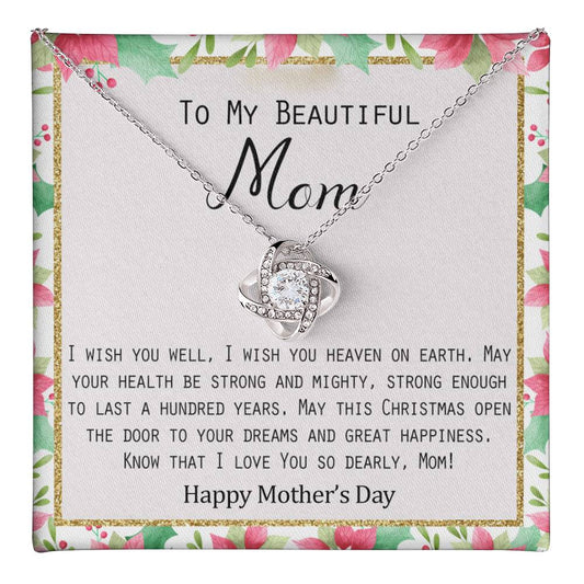 To My Beautiful Daughter Necklace from Daughter or Son, Love Knot Necklace Gift For Mom, Merry Christmas Present Necklace Gift for Mother, Beautiful Mom Gift Necklace, Jewelry Gift For Women