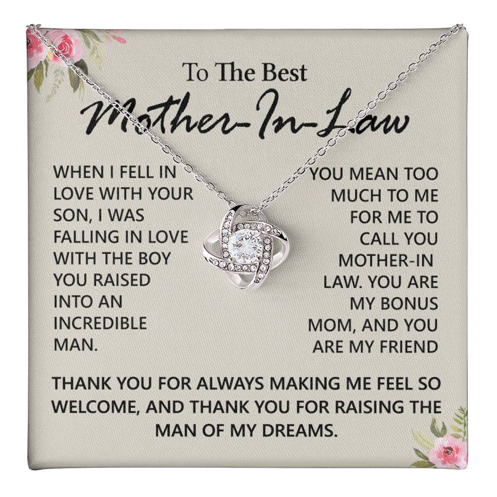 To My Mother in Law Love Knot Necklace From Daughter, Pendant Gift for Mother's Day Birthday Gift Boyfriend's Mom, Mother In Law On You Wedding Necklace Gift For Mother In Law, Gift For Bonus Mom Love Knot Necklace 6323