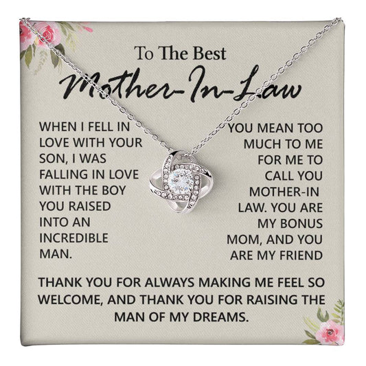 To My Mother in Law Love Knot Necklace From Daughter, Pendant Gift for Mother's Day Birthday Gift Boyfriend's Mom, Mother In Law On You Wedding Necklace Gift For Mother In Law, Gift For Bonus Mom Love Knot Necklace 6323