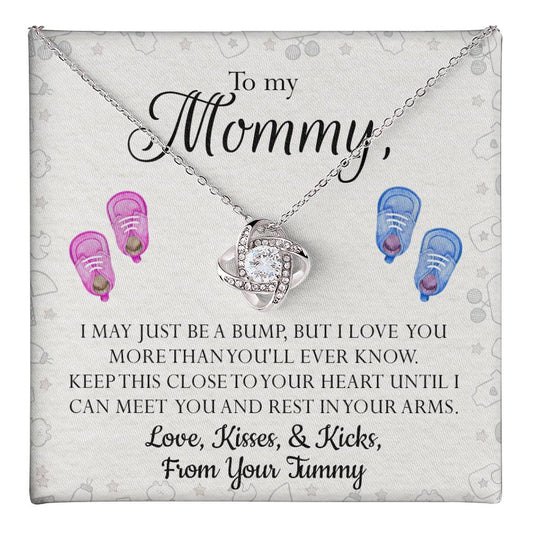Mom Gift Necklace, To My Mommy Love Knot Necklace From Tummy, Necklace Gift For Mom, Mother's Day Necklace Gift, Birthday Necklace For Mom Anniversary Jewlry Gift For Women Kisses And Kicks Necklace Love Knot Necklace 6323