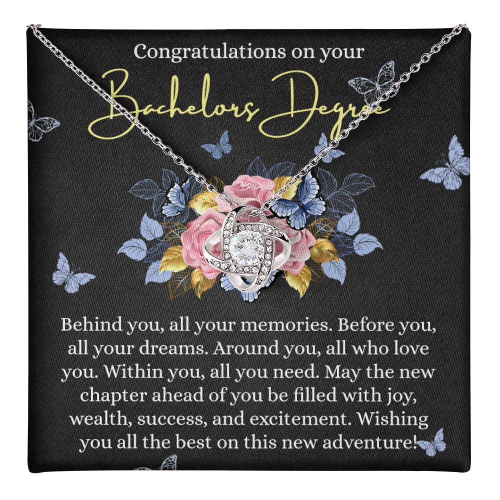 Bachelors Graduation Gifts Necklace, Bachelors Degree Gift, Personalized Message Card Jewelry Gift On PhD Graduation Gift Senior Graduation Gift Necklace, Graduating Class of 2025 Graduation Gift Love Knot Necklace 6323