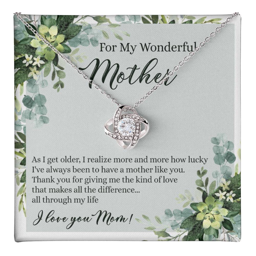 To My Wonderful Mother Love Knot Necklace With Message Card And Gift Box for Mom, Birthday Gift Necklace From Daughter, Mothers Day Necklace Gift for Mom, Thank You Gift Necklace Gift For Women Love Knot Necklace 6323