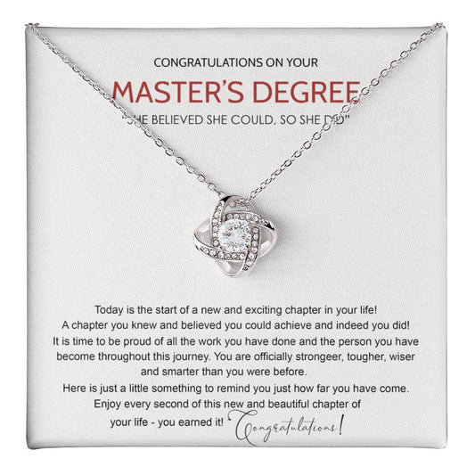 Master's Degree Gift Necklace, Graduation Gift Necklace For Masters Student, Master's Student Graduation Love Knot Necklace, Congrats Graduation Pendants Gift For Daughter, Granddaughter, Niece Love Knot Necklace 6323