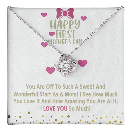 Happy Morther's Day Necklace, To My Mother Lovev Knot Necklace Gift Form Daughter, First Mother Day Necklace Gift, Mother And Daughter Gift Necklace For Mother Gift Necklace Jewelry Gift For Women Love Knot Necklace 6323
