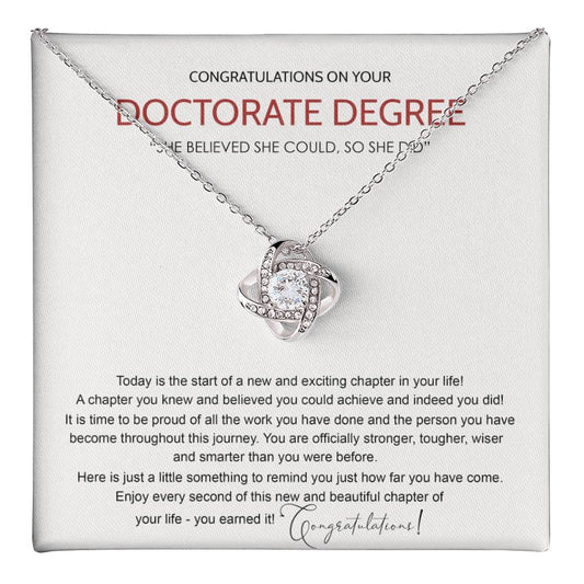 Doctorate Degree Graduation Love Knot Necklace Gift On PhD Doctoral Graduation Gift Graduate Graduating Class of 2024 Necklace Congrats Graduation Knot Pendants Gift For Daughter, Granddaughter Niece Love Knot Necklace 6323