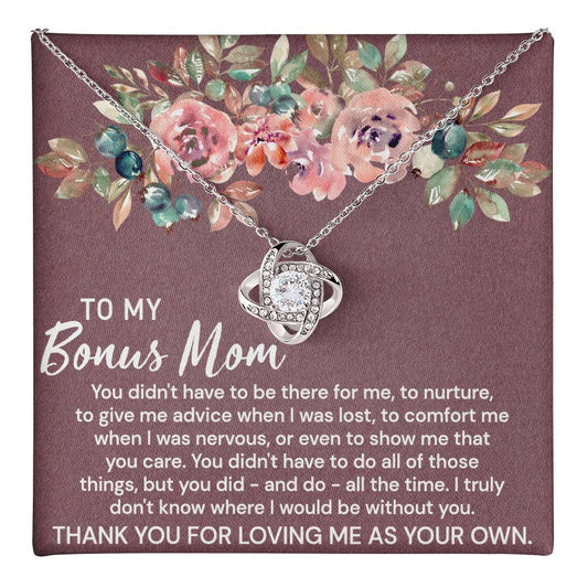 Thank You For Loving Necklace, Daughter And Mother Necklace Gift For Mom, To My Bonus Mom Love Knot Necklace Gift From Daughter, Bonus Mom Gift Necklace For Mom, Bonus Mother Jewelry Gift For Women
