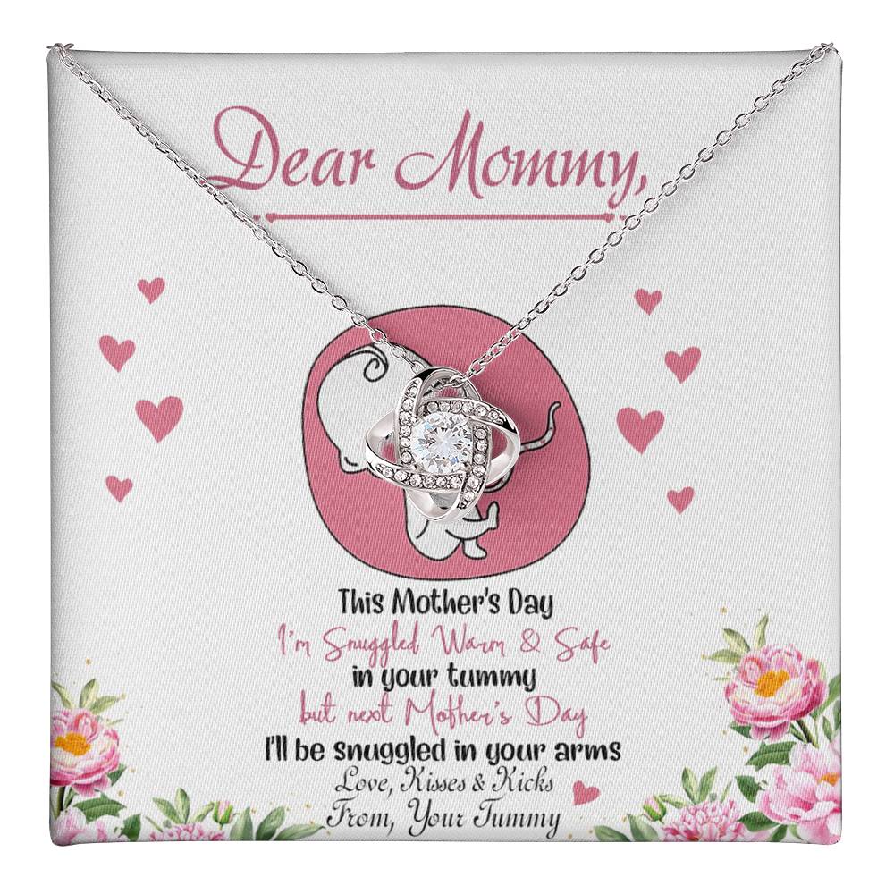 Dear Mommy Necklace, To My Mom Love Knot Necklace From Tummy, Kisses And Kicks Gift Necklace, Mother And Daughter Gift Necklace Jewelry Gift For Women, Mommy Gift Pendant Mother's Day Necklace Gift Love Knot Necklace 6323