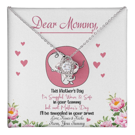 Dear Mommy Necklace, To My Mom Love Knot Necklace From Tummy, Kisses And Kicks Gift Necklace, Mother And Daughter Gift Necklace Jewelry Gift For Women, Mommy Gift Pendant Mother's Day Necklace Gift Love Knot Necklace 6323