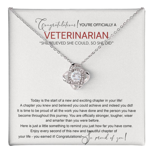 Congratulations Veterinarian Love Knot Necklace, Graduation Jewelry Gift For Girls, Her, Doctor of Veterinary Necklace, Gifts Necklace On Congrats Graduation Gard For Daughter, Granddaughter, Niece Love Knot Necklace 6323