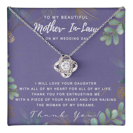 Wedding Day Necklace Gift For Mother In Law, To My Beautiful Mother In Law Love Knot Necklace From Daughter In Law, Thank You Necklace Gift For Mother From Daughter, Mother In Law On My Wedding Day Love Knot Necklace 6323
