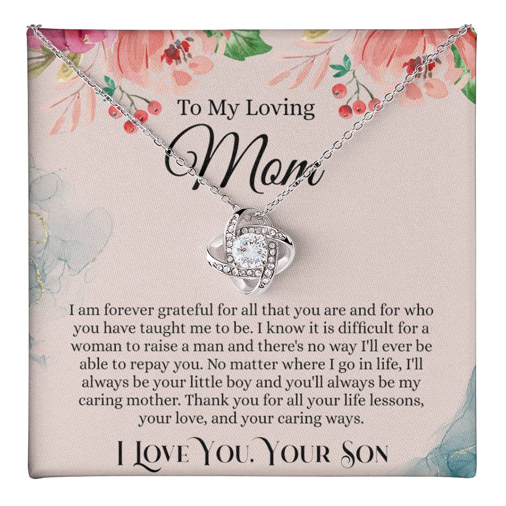 Loving Mom Gift Necklace, Mother's Day Necklace Gift For Mom, To My Loving Mom Love Knot Necklace Gift for Mom, Gift Anniversary Mother And Son Gift Pendant, Jewelry Gift For Women, Mom From Son Love Knot Necklace 6323