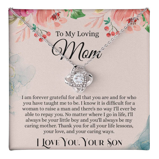 Loving Mom Gift Necklace, Mother's Day Necklace Gift For Mom, To My Loving Mom Love Knot Necklace Gift for Mom, Gift Anniversary Mother And Son Gift Pendant, Jewelry Gift For Women, Mom From Son Love Knot Necklace 6323