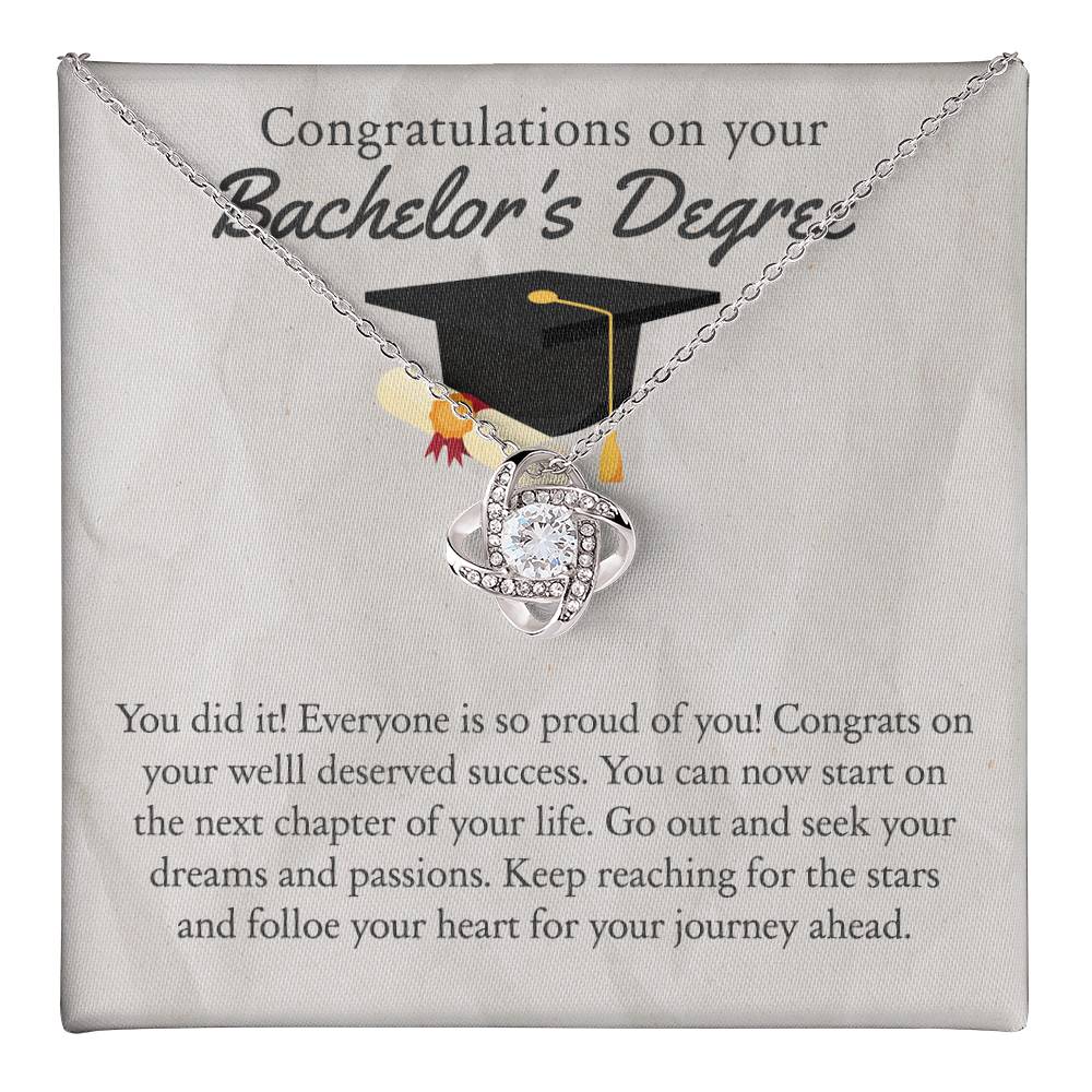 Bachelor's Degree Graduation Gift Necklace, BS Graduate Student Jewelry Gift For Her, Thoughtful Message Card And Box Necklace Gift On PhD Graduation Gift Graduating Class of 2025 Graduation Gift Love Knot Necklace 6323