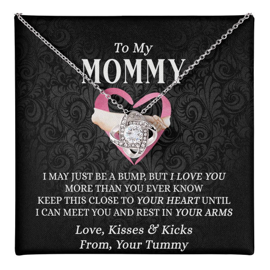 To My Mommy Gift Necklace, Mommy Love Knot Necklace From Tummy, Future Mom Gift Necklace, Pregnancy Gifts Necklace for First Time Moms, Sentimental Gift for Mothers, Mom To Be Gift Necklace Love Knot Necklace 6323