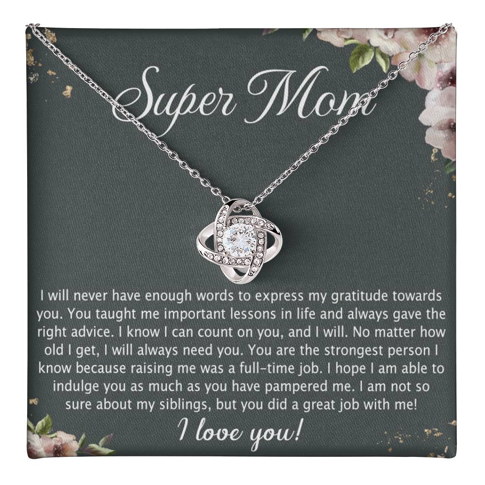 Super Mom Gift Necklace, To My Super Mom Love Knot Necklace Gift From Daughter Son Gift For Mom, Mother And Daughter Gift Necklace Personalized Gift Pendant, Love Knot Necklace Gift For Mom Pendant