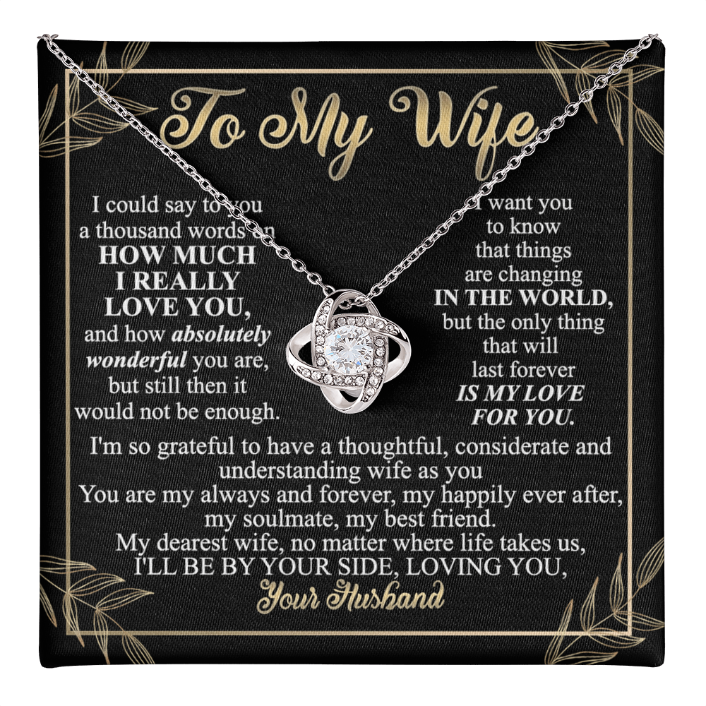 Wife Necklace Gift From Husband To My Wife Love Knot Pendant Valentines Day Anniversary Jewelry with Message Card and Gift Box Gift for Wife, Jewelry Gift For Women, Necklace Gift Set for Wife