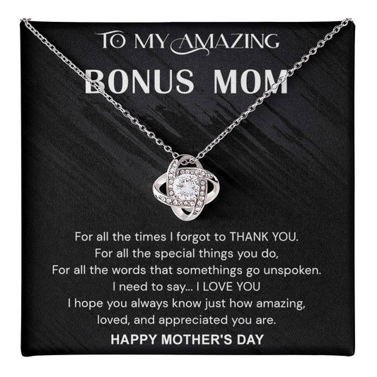 Mother's Day Necklace Gift For Bonus Mom, Bonus Mom Gift Necklace, Jewelry Gift For Women, Bonus Mother, To My Amazing Bonus Mom Love Knot Necklace From Daughter Happy Mother's Day Pendant For Mom Love Knot Necklace 6323
